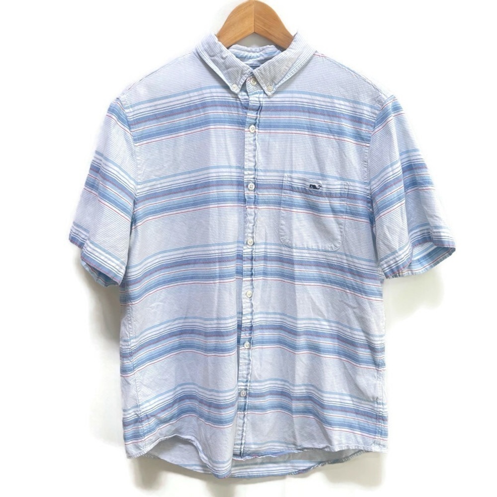 Vineyard Vines Slim Fit Tucker Shirt, Striped Blue & Red, Beachy Men's Sz: Large